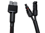 Black solar cable with a multi-pin battery connector on one end and a two-pin solar connector on the other, shown on a white background.