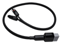 A black braided cable with a MC4 connector on one end and a larger gray brad anderson equivalent connector on the other, shown on a plain white background.