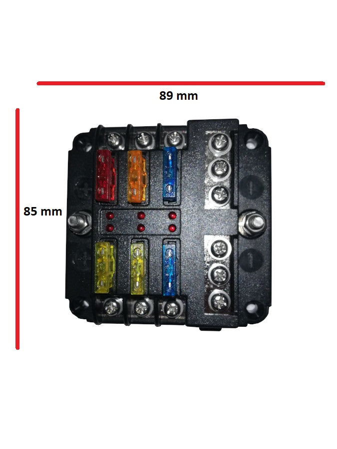 Fuse Box – 1 in and 6 out + Negative bus and LED indicator